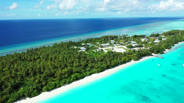 Luxury flying abstract shot of a white paradise beach and turquoise sea background 