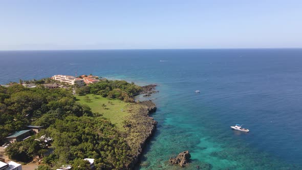 Flight over the Roatan island, Honduras. West Bay.