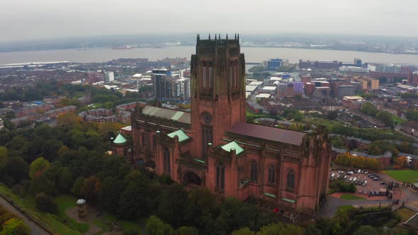 Aerial View of the Liverpool Cathedral or Cathedral Church of Christ