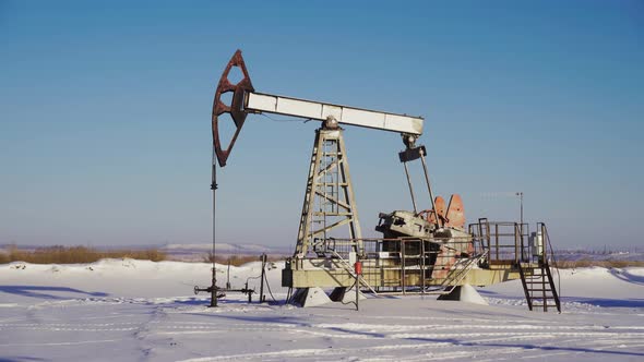 Oil Pumps on a Winter Sunny and Frosty Day