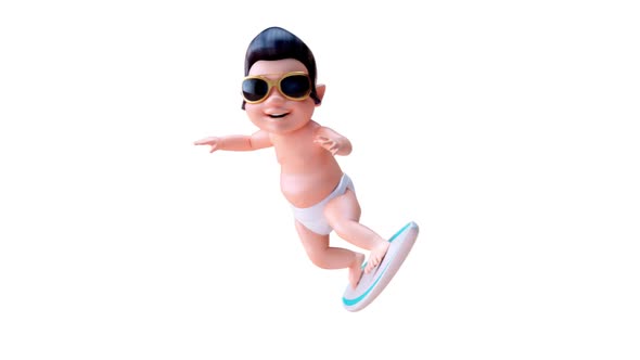 Fun 3D cartoon baby rocker surfing
