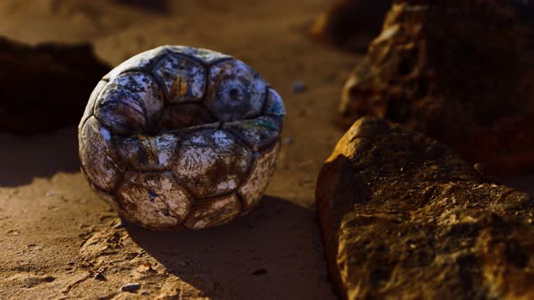 Old Leather Soccer Ball Abandoned on Sand