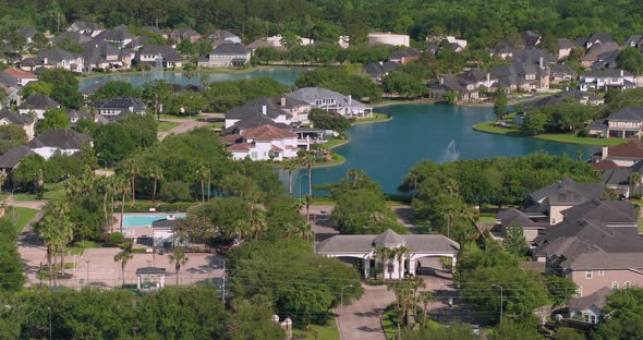 Aerial of affluent homes in Houston