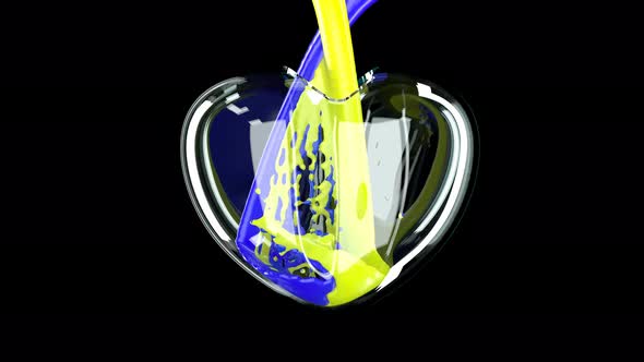 Yellow Blue Liquid Mix on Glass Heart Love Concept