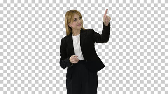 Young business woman presenting something, Alpha Channel