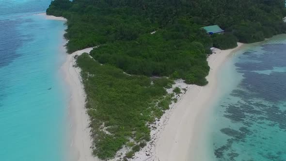 Drone aerial landscape of bay beach voyage by water and sand background