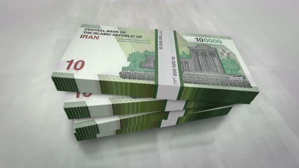 Iranian Rial money banknote pile packs