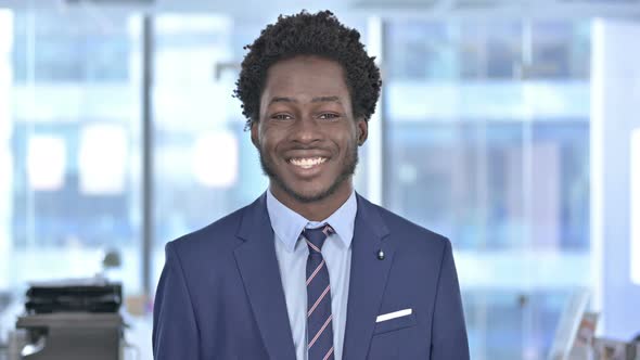 Cheerful African American Businessman Smiling at Camera