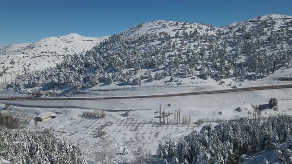 Drone Footage Highway In Winter