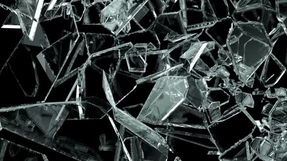 Glass shattered and broken in slow motion. Alpha matte. 3d render. 3d animation