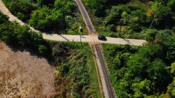 Empty railroad in green forest
