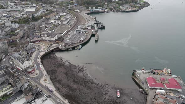 Aerial of Oban Bay and Pier in Scotland