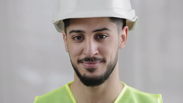 Front View Male Professional Inspector Arab Man Builder Mechanic Engineer Worker Wear Special