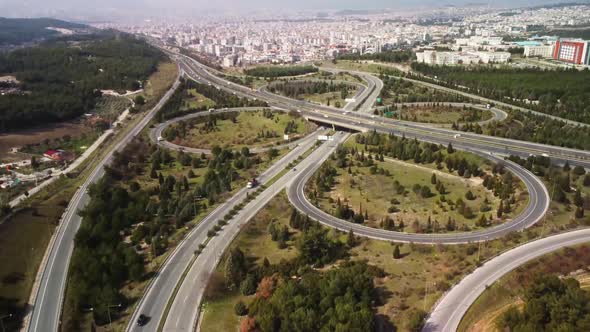 Aerial View of Highway and Overpass in City