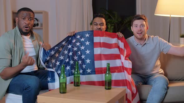 Friends with American Flag Watching Tv at Night