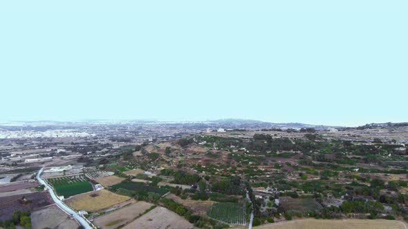 Aerial Drone view towards the Verdala Palace and the Buskette Fields, the summer residence of the Pr