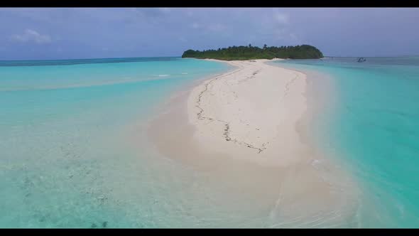 Aerial top down seascape of beautiful bay beach holiday by aqua blue ocean with white sandy backgrou