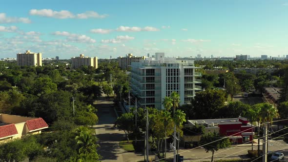 Modern apartment building shot with aerial drone