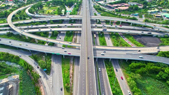 Stunning Aerial view drone shot above freeway traffic