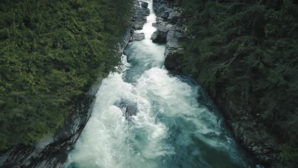 Dramatic Canyon River Waterfall Landscape Aerial