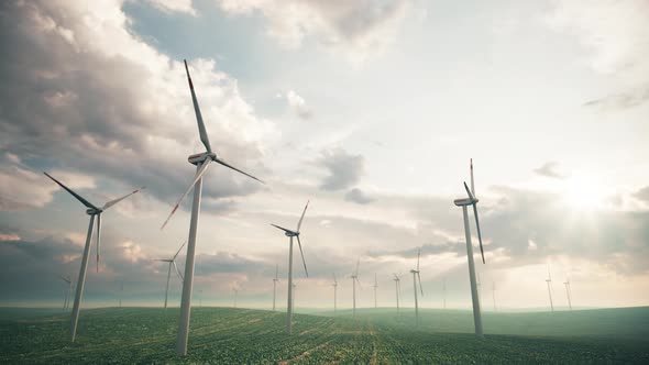 Wind Turbines Energy Production In The Field