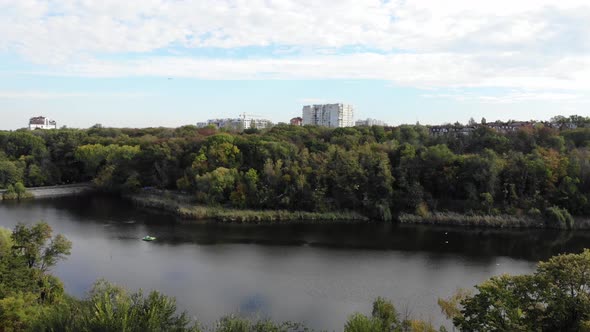 Aerial View Drone Over City House Located Middle Park