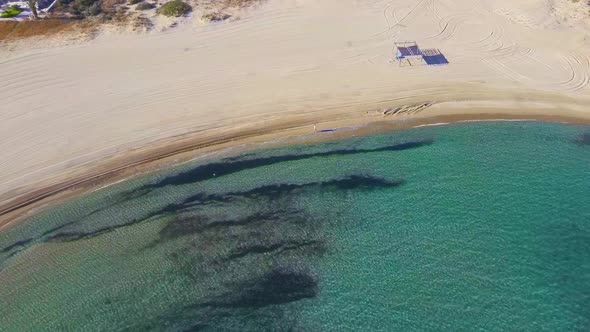 Aerial view of the popular Manganari beach, Ios Island,