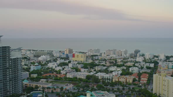 Aerial view of Miami Beach at dusk