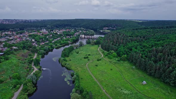 Aerial View of Green Forest and River