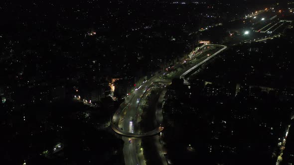 Aerial view of the City at night, Khilgaon, Dhaka, Dhaka, Bangladesh.