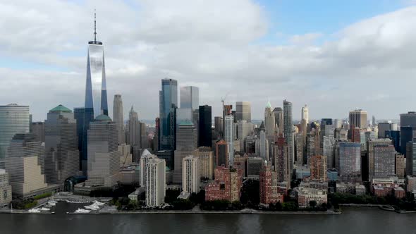 Aerial View of Manhattan Skyline, with World Trade Center, New York, USA.