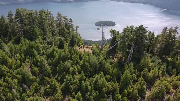 Aerial Drone Looking Down of a Summit Second Growth Forest - Thunder Mountain, Vancouver Island, BC,