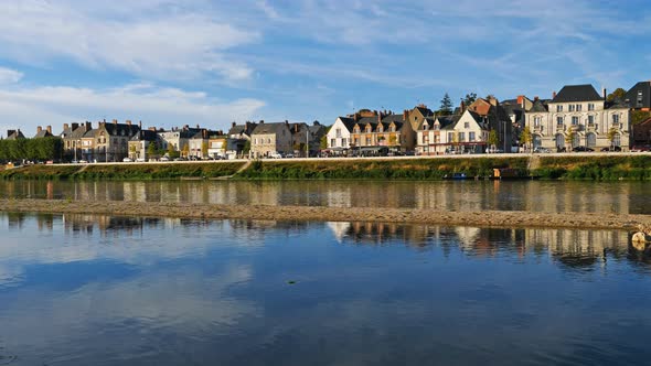 Gien, Loiret, France. The castle and the church overlooking the Loire river.