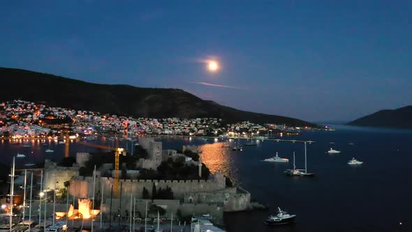 Bodrum castle with moonlight