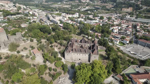 Dukes Of Braganza Palace And Surrounding City View, Portugal, Orbit Circling View