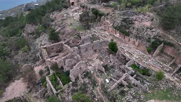 Old ruined city Syedra Turkey Alanya 4K Aerıal Vıew