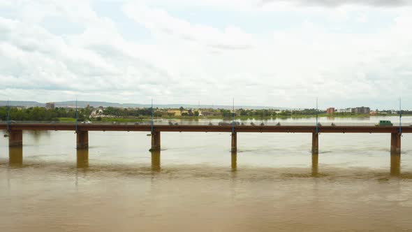 Africa Mali River And Bridge Aerial View