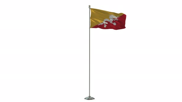 Bhutan 3D Illustration Of The Waving flag On Long  Pole With Alpha alt