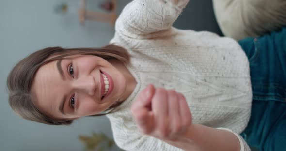 Crop View of Millennial Woman Having Video Conversation and Using Phone Frontal Camera. Attractive