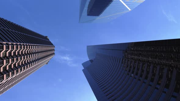 Looking Up At Massive Modern Skyscraper Business District Buildings Downtown