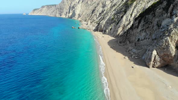 Aerial View of Beautiful Deserted Beach on Greek Island of Kefalonia