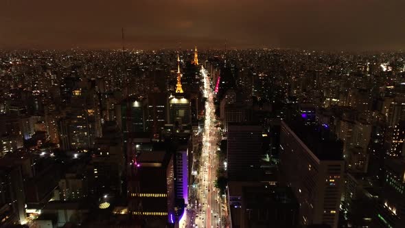 Night scape downtown Sao Paulo Brazil. Night city landscape of downtown district