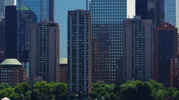 Modern High Rising Glass Buildings of Manhattan with Reflections on Windows