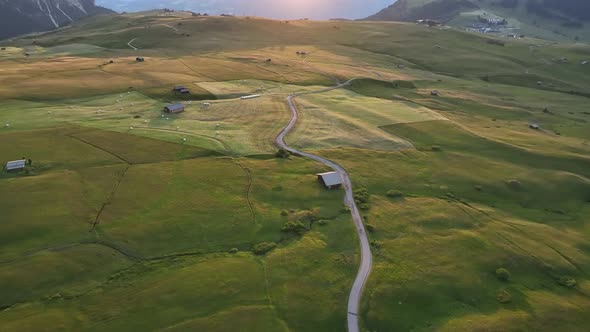 Beautiful summer sunset in the Dolomites mountains