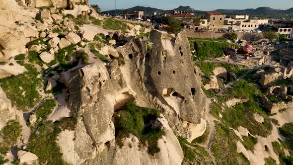 Awesome aerial view of Uchisar 4 K Turkey Cappadocia