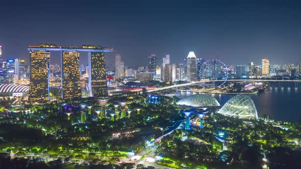 Aerial drone view of Singapore business district and city,