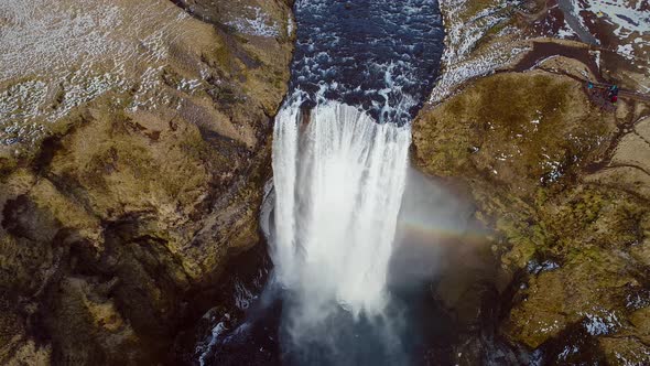 Aerial view of Skogafoss waterfall in Iceland.