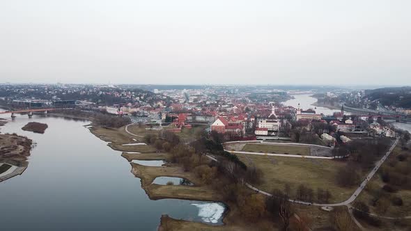 Aerial view of Kaunas city skyline and majestic horizon