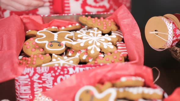 Packaging traditional home made gingerbread cookies as food gifts.