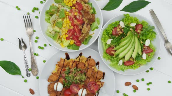 Three Course Set on a Table in a Business Lunch Vegan Restaurant